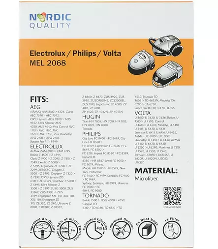 Pölynimuripussit tyyppi: S, 5 kpl. + 1 suodatin MEL 2068 Nordic Quality Vacuum - Pölypussit ja suodattimet - 5706470076310 - 2