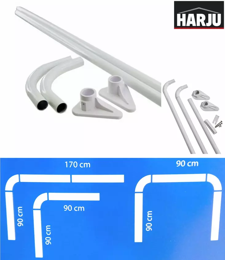 SUIHKUVERHOTANKO KULMAMALLI MUUNNELTAVA Alumiini Valkoinen - Suihkuverhot - 6438140050366 - 1