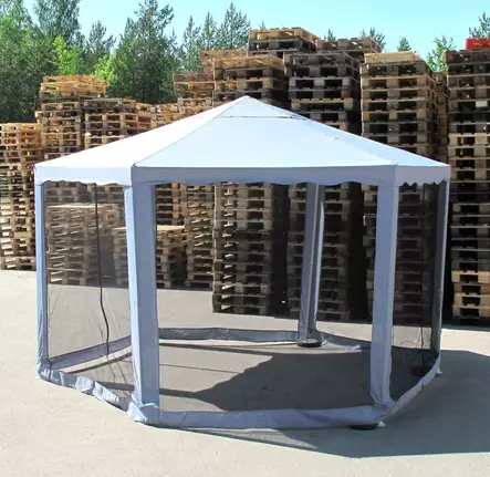 Paviljonki 6-kulmainen harmaa 2x2x2m hyönteisverhoilla - Paviljongit - 6438168065298 - 3